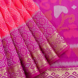 Pink & Magenta Banarasi Silk Saree With Patan Patola Weave & Gold Zari Border