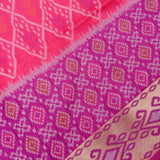 Pink & Magenta Banarasi Silk Saree With Patan Patola Weave & Gold Zari Border