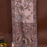 Mauve Kalamkari Printed Tussar Silk Saree With Peacock & Floral Motifs