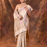 Soft White Embroidered Tussar Saree