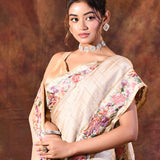 Soft White Embroidered Tussar Saree
