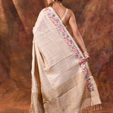 Soft White Embroidered Tussar Saree