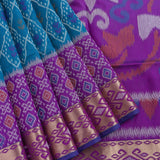 Teal & Purple Banarasi Silk Saree With Patan Patola Double Ikat Weave & Gold Zari Border