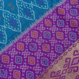 Teal & Purple Banarasi Silk Saree With Patan Patola Double Ikat Weave & Gold Zari Border