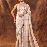 Cream Silk Blend Embroidered Saree
