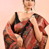 Midnight Black With Multicolour Floral Woven Border Kani Silk Saree