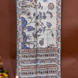 Grey Tussar Silk Kalamkari Printed Saree With Elephant Floral Design And Teal Border