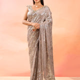 Silver Sequin Shimmer Saree With Stitched Designer Blouse