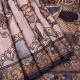 Mauve Kalamkari Printed Tussar Silk Saree With Peacock & Floral Motifs