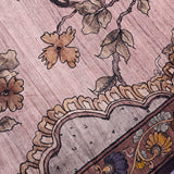 Mauve Kalamkari Printed Tussar Silk Saree With Peacock & Floral Motifs