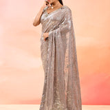 Silver Sequin Shimmer Saree With Stitched Designer Blouse