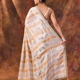 Cream Silk Blend Embroidered Saree