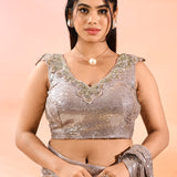Silver Sequin Shimmer Saree With Stitched Designer Blouse