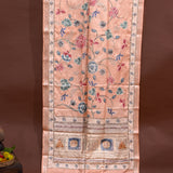 Muted Beige Khadi Tussar Saree With Hand-Embroidered Floral Clusters