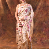 Light Cream Floral Embroidered Tissue Silk Saree