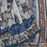 Grey Tussar Silk Kalamkari Printed Saree With Elephant Floral Design And Teal Border
