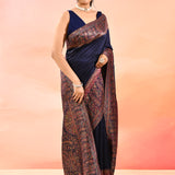 Royal Navi Blue With Multicolour Paisley Woven Border Kani Silk Saree