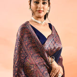 Royal Navi Blue With Multicolour Paisley Woven Border Kani Silk Saree
