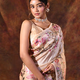 Light Cream Floral Embroidered Tissue Silk Saree