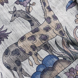 Grey Tussar Silk Kalamkari Printed Saree With Elephant Floral Design And Teal Border