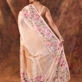 Light Cream Floral Embroidered Tissue Silk Saree