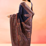 Royal Navi Blue With Multicolour Paisley Woven Border Kani Silk Saree