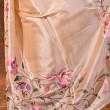Light Cream Floral Embroidered Tissue Silk Saree