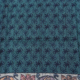 Grey Tussar Silk Kalamkari Printed Saree With Elephant Floral Design And Teal Border