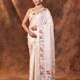 White Floral Tissue Silk Saree