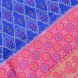 Blue & Pink Banarasi Silk Saree With Patan Patola Weave & Gold Zari Border