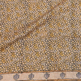 Golden Beige Tussar Silk Saree With Kalamkari Floral Hand Painted & Kantha Embroidery