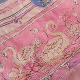 Pink Kalamkari Hand Painted Tussar Silk Saree With Paisley & Bird Motifs