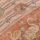 Peach Tussar Silk Saree With Kalamkari Swan & Floral Hand Painted Design & Kantha Embroidery