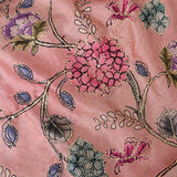 Peach Tussar Silk Saree With Kalamkari Floral Print & Kantha Embroidery