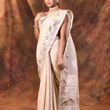 Pure White Tussar Embroidered Saree