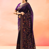 Royal Purple With Multicolour Floral And Birds Woven Pallu Kani Silk Saree