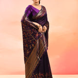 Royal Purple With Multicolour Floral And Birds Woven Pallu Kani Silk Saree