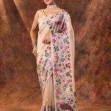 Pastel Beige Floral Tissue Silk Saree