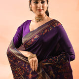 Royal Purple With Multicolour Floral And Birds Woven Pallu Kani Silk Saree