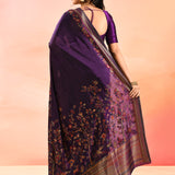 Royal Purple With Multicolour Floral And Birds Woven Pallu Kani Silk Saree