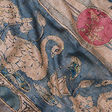 Blue Beige Gold Zari Floral Kalamkari Silk Saree With Peacock Motif Pallu