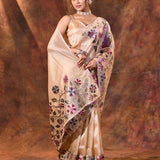 Pastel Beige Floral Tissue Silk Saree