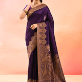 Royal Purple Kani Silk Saree With Floral Paisley Weave