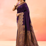 Royal Purple Kani Silk Saree With Floral Paisley Weave