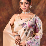 Pastel Beige Floral Tissue Silk Saree