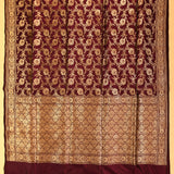 Maroon Banarasi Silk Saree With Gold Floral Jaal Zari Weave