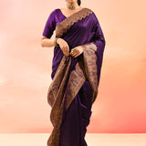 Royal Purple Kani Silk Saree With Floral Paisley Weave