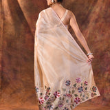 Pastel Beige Floral Tissue Silk Saree