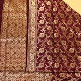 Maroon Banarasi Silk Saree With Gold Floral Jaal Zari Weave