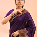 Royal Purple Kani Silk Saree With Floral Paisley Weave
